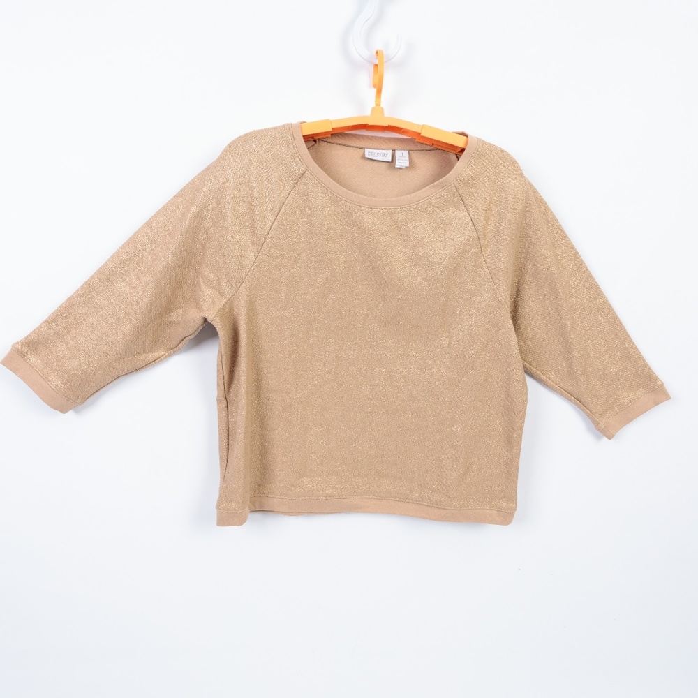 ZENERGY Chico's Metallic Gold Knit Shirt Sz S